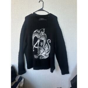 ALLSAINTS Wilder Intarsia Crewneck Sweater in Black, Woolly Blend, Men’s Medium